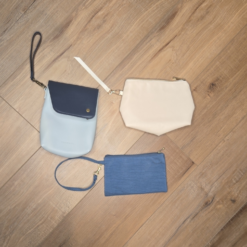 Wristlet Neutral & Blue Trio Wristlet Cosmetic Pouch Set